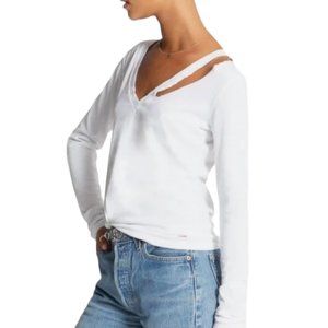 n:philanthropy Vickie V Neck T Shirt Top Long Sleeves Cutout White L